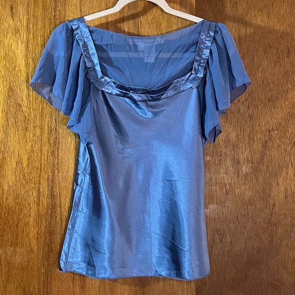 MAX STUDIO Blue Silky Top Sz S - Picture 2 of 3